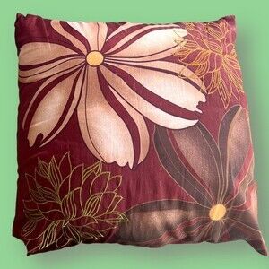 Decorative Maroon Floral Throw Pillow 16x16 Accent Cushion Large Flower Design